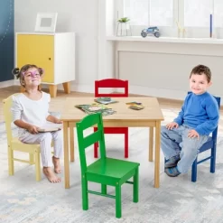Costway Kids 5 Piece Table Chair Set Pine Wood Multicolor Children Play Room Furniture -Children's Home GUEST 909e2d0e 0df5 4acc 9a67 53bdc1fc14dd