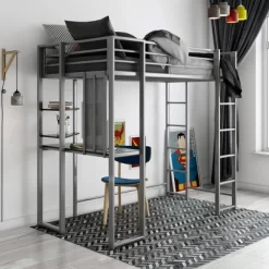 Twin Adele Loft Bed With Desk Silver - Room & Joy
