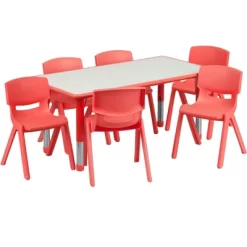 Emma And Oliver 23.625"W X 47.25"L Rectangular Plastic Height Adjustable Activity Table Set With 6 Chairs -Children's Home GUEST 92fa9ab8 7714 443f ad9a 86cda7375bca