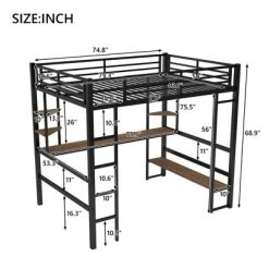 Full Size Metal Loft Bed With Long Desk And Shelves, Black - ModernLuxe -Children's Home GUEST 96dd70d0 658d 43fe 89fd 6bb6c93df2d2