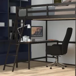 Flash Furniture Riley Loft Bed Frame With Desk, Wooden Bed Frame With Protective Guard Rails & Ladder For Kids And Teens -Children's Home GUEST 9ca1f9bc a9a7 47f0 a4c8 6a9806d4eec2