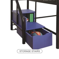Kids' Junior Metal Loft Bed With Storage Steps And Curtain Set Black/Blue - Room & Joy -Children's Home GUEST 9ecb06b1 ec5f 4a4e 9147 8f06802eb542