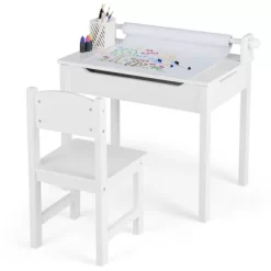 Costway Toddler Craft Table & Chair Set Kids Art Crafts Table WithPaper Roll Holder Grey/White -Children's Home GUEST 9f332937 3d19 437c a01a 1d8f4cbe91f6