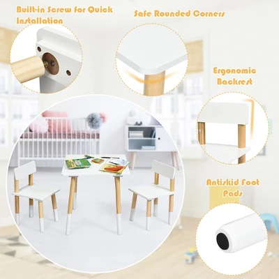 Costway Kids Wooden Table & 2 Chairs Set Children Activity Table Set 8 Costway Kids Wooden Table & 2 Chairs Set Children Activity Table Set - Image 6