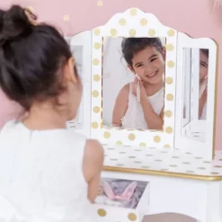 Fashion Polka Dot Gisele Play Vanity Set With Led Mirror White/Gold - Teamson Kids -Children's Home GUEST a4f1b160 8651 492a 8ec6 c1584c296ea1