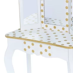 Fashion Polka Dot Gisele Play Vanity Set With Led Mirror White/Gold - Teamson Kids -Children's Home GUEST a887a881 9a99 4916 8be7 43147eb330b7