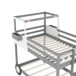Twin Over Twin Car-Shaped Bunk Bed With Wheels, Drawers And Shelves, Gray - ModernLuxe -Children's Home GUEST b0ccdb0a 82ee 4cd7 a70c d80c7fffd0b5