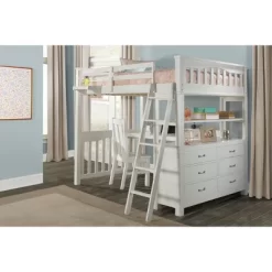 Full Highlands Loft Bed With Desk, Chair And Hanging Nightstand White - Hillsdale Furniture