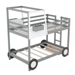Twin Over Twin Car-Shaped Bunk Bed With Wheels, Drawers And Shelves, Gray - ModernLuxe -Children's Home GUEST b5b90a4a 18e1 4662 87fe 773aafff60f7