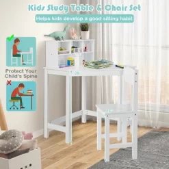 Costway Kids Corner Desk & Chair Set Wooden Study Writing Workstation With Storage & Hutch -Children's Home GUEST b5e0822d f3f7 48e6 bb90 1eb05b43e364