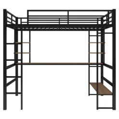 Full Size Metal Loft Bed With Long Desk And Shelves, Black - ModernLuxe -Children's Home GUEST b64da663 3c01 4c63 b0bd 3e55c6845882