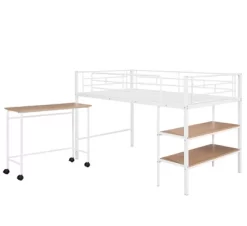 Twin Size Metal Loft Bed With Desk And Shelves - ModernLuxe -Children's Home GUEST b6f07ce8 6ce9 4987 b5cc 9b14cbf3f34c