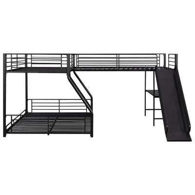 L-Shaped Twin Over Full Bunk Bed With Twin Size Loft Bed,Built-in Desk And Slide, Black - ModernLuxe 7 L-Shaped Twin Over Full Bunk Bed With Twin Size Loft Bed,Built-in Desk And Slide, Black - ModernLuxe - Image 5