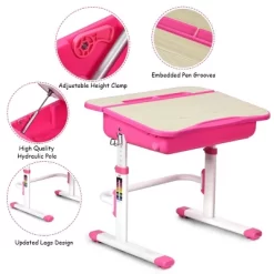 Costway Adjustable Children Study Desk Chair Set W/Winged Backrest Pink -Children's Home GUEST be7a4caa ff26 4ed8 b453 d85e357534a7