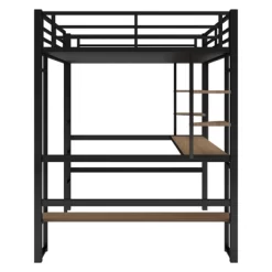 Full Size Metal Loft Bed With Long Desk And Shelves, Black - ModernLuxe -Children's Home GUEST beb9da41 2628 4a90 83bf 4ebeb9ba5491
