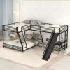 L-Shaped Twin Over Full Bunk Bed With Twin Size Loft Bed,Built-in Desk And Slide, Black - ModernLuxe 2 L-Shaped Twin Over Full Bunk Bed With Twin Size Loft Bed,Built-in Desk And Slide, Black - ModernLuxe -Children's Home GUEST bf463953 d74f 4c5f 8e11 81834b874337