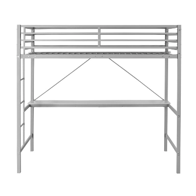 Emma And Oliver Metal Loft Bed Frame With Desk, Protective Guard Rails And Ladder For Kids, Teens And Adults 4 Emma And Oliver Metal Loft Bed Frame With Desk, Protective Guard Rails And Ladder For Kids, Teens And Adults - Image 2