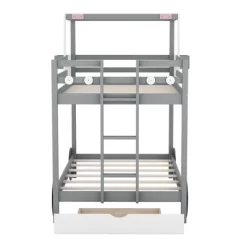 Twin Over Twin Car-Shaped Bunk Bed With Wheels, Drawers And Shelves, Gray - ModernLuxe -Children's Home GUEST c2543cb4 5767 4c89 bee0 0537b7eac9ae
