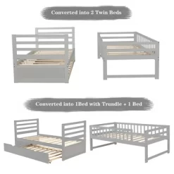 Twin Over Twin Wood Bunk Bed With Safety Rail And Movable Trundle-ModernLuxe -Children's Home GUEST c56f3241 6b72 4864 a7c9 a6e7935dd051