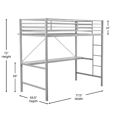 Emma And Oliver Metal Loft Bed Frame With Desk, Protective Guard Rails And Ladder For Kids, Teens And Adults 9 Emma And Oliver Metal Loft Bed Frame With Desk, Protective Guard Rails And Ladder For Kids, Teens And Adults - Image 7