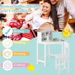 Costway Kids Corner Desk & Chair Set Wooden Study Writing Workstation With Storage & Hutch -Children's Home GUEST d3666d76 cc4d 4c50 b3d8 6eb877a1b239