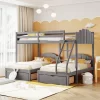 Full Over Twin & Twin Bunk Bed, Velvet Triple Bunk Bed With Drawers And Guardrails-ModernLuxe -Children's Home GUEST d6860f00 70c4 489b aac2 bdc124d27880