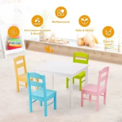 Costway 5 Pieces Kids Wood Table & Chair Set For 2-6 Years Colorful -Children's Home GUEST d8940a5f 3685 41cf ba23 5e70b6ed88cc