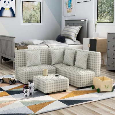 Tibbetts Kids' Sectional With Ottoman Gray/White - HOMES: Inside + Out 3 Tibbetts Kids' Sectional With Ottoman Gray/White - HOMES: Inside + Out