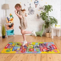 KC CUBS | DC Super Hero Girls Kids Hopscotch Number Counting Educational Learning & Game Play Nursery Bedroom Classroom Rug Carpet, 2' 7" X 6' 0"