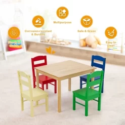 Costway Kids 5 Piece Table Chair Set Pine Wood Multicolor Children Play Room Furniture -Children's Home GUEST d93d385b 3db3 43f6 aa58 575c987df40d