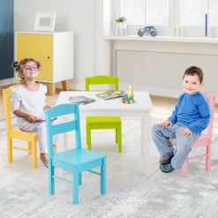 Costway 5 Pieces Kids Wood Table & Chair Set For 2-6 Years Colorful -Children's Home GUEST e14a22ee 6cc7 43f8 bc80 7242015c43cb