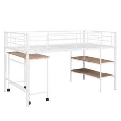 Twin Size Metal Loft Bed With Desk And Shelves - ModernLuxe -Children's Home GUEST e18dad95 87de 4c0e b857 cc00a000299f