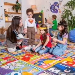 KC CUBS | DC Super Hero Boy & Girl Kids ABC Alphabet, Traits & Emotions Educational Learning & Play Nursery Bedroom Classroom Rug Carpet -Children's Home GUEST e22436fa 6180 4875 bc5c 9ad83e69f537