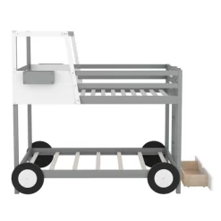 Twin Over Twin Car-Shaped Bunk Bed With Wheels, Drawers And Shelves, Gray - ModernLuxe -Children's Home GUEST e5709583 6499 4211 bd66 1cdae88ef0c6