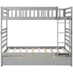 Twin Over Twin Wood Bunk Bed With Safety Rail And Movable Trundle-ModernLuxe -Children's Home GUEST e64df2bd 89ba 45b9 8bf7 5eafee0d7725