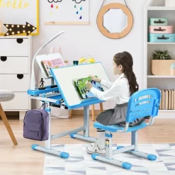Costway Height Adjustable Kids Desk Chair Set Study Drawing W/Lamp & Bookstand -Children's Home GUEST e7d2a336 971d 4305 b13d f5dfa3e1972d