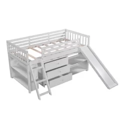 Low Twin Loft Bed With Bookcase, Separate Three Drawers, Pulling Ladder And Slide - ModernLuxe -Children's Home GUEST ea0a00a1 4d9a 4ec5 a6f6 e6cade0f0cc1