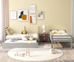 Twin Over Twin Wood Bunk Bed With Safety Rail And Movable Trundle-ModernLuxe -Children's Home GUEST eb60f675 0434 43e8 882e f0a620639d97