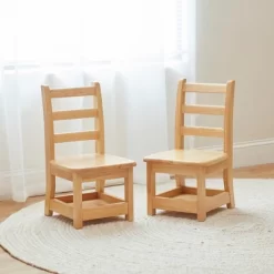 ECR4Kids Three Rung Ladderback Chairs With Storage, 2-Pack - Natural -Children's Home GUEST ecf32578 ed20 4c57 881e 53b49df87b89