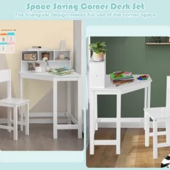 Costway Kids Corner Desk & Chair Set Wooden Study Writing Workstation With Storage & Hutch -Children's Home GUEST ed43f469 c685 4170 b3dd 8be7c84fb60b