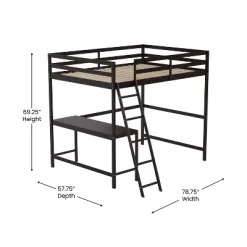 Flash Furniture Riley Loft Bed Frame With Desk, Wooden Bed Frame With Protective Guard Rails & Ladder For Kids And Teens -Children's Home GUEST ede2fa94 2702 48a0 baaa a355da124c0c