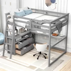 Full Size Loft Bed With Desk, Shelf And Two Built-in Drawers - ModernLuxe 23 Full Size Loft Bed With Desk, Shelf And Two Built-in Drawers - ModernLuxe -Children's Home GUEST f2bc893c de90 4f99 a05a 27e10a3428b1