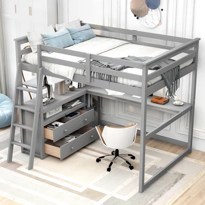 Full Size Loft Bed With Desk, Shelf And Two Built-in Drawers - ModernLuxe 13 Full Size Loft Bed With Desk, Shelf And Two Built-in Drawers - ModernLuxe - Image 11