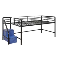 Kids' Junior Metal Loft Bed With Storage Steps And Curtain Set Black/Blue - Room & Joy -Children's Home GUEST f4b05a0e 5fee 4a0f 9717 6cbc23be3516