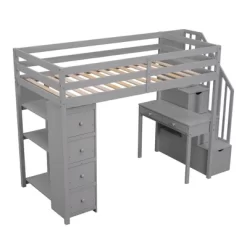 Twin Size Wooden Loft Bed With Storage Drawers, Desk And Shelves - ModernLuxe -Children's Home GUEST f5ae59eb d94d 4c72 9cb3 4da7fc7507bf