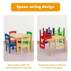 Costway Kids 5 Piece Table Chair Set Pine Wood Multicolor Children Play Room Furniture -Children's Home GUEST f66ffaa8 a015 4a48 9401 5addfef51a83