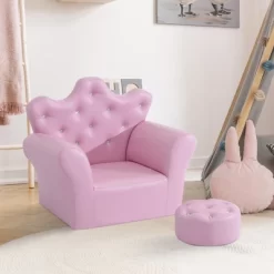 Qaba Kids Sofa Set, Children's Upholstered Sofa With Footstool, Princess Sofa With Diamond Decoration, Baby Sofa Chair For Toddlers, Girls, Pink -Children's Home GUEST f8902acd 095c 433f b399 43f68f4c68cd
