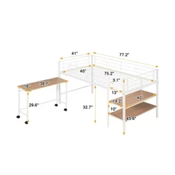 Twin Size Metal Loft Bed With Desk And Shelves - ModernLuxe -Children's Home GUEST fb1e06dc dde8 42cb 8a5d 6da996479bf5